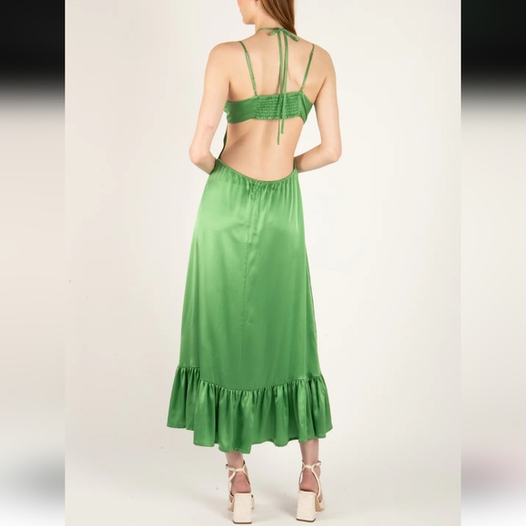 Secret Mission 100% Silk Kathleen Kelly Green Maxi Cutout Dress Size Large NWT - Picture 2 of 16